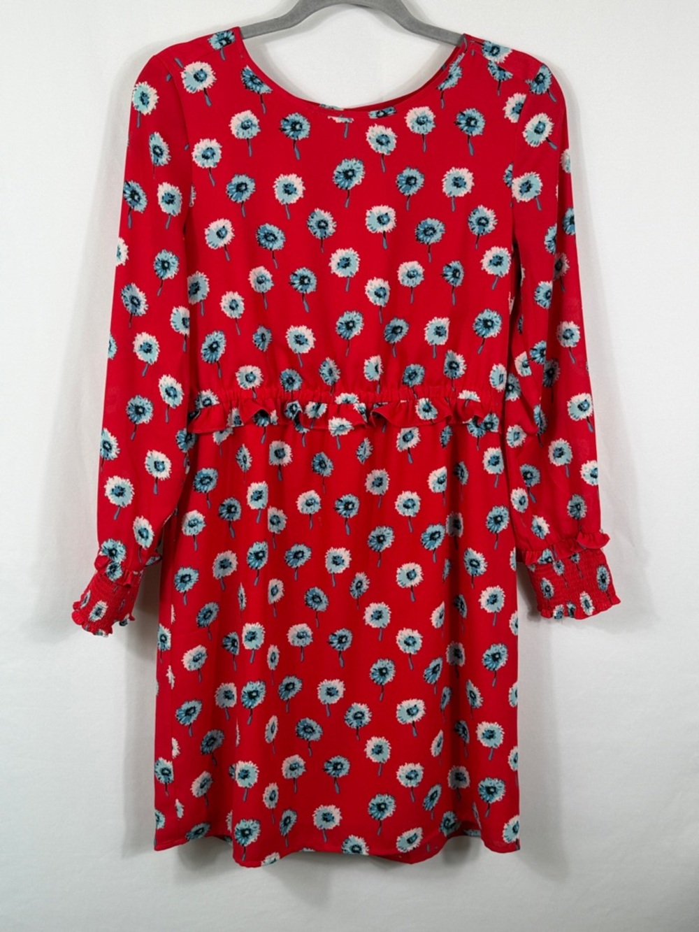 J. Crew Red Floral Long-Sleeve Dress. Sheer Sleeves. Womens Size 6. Solidâ lined